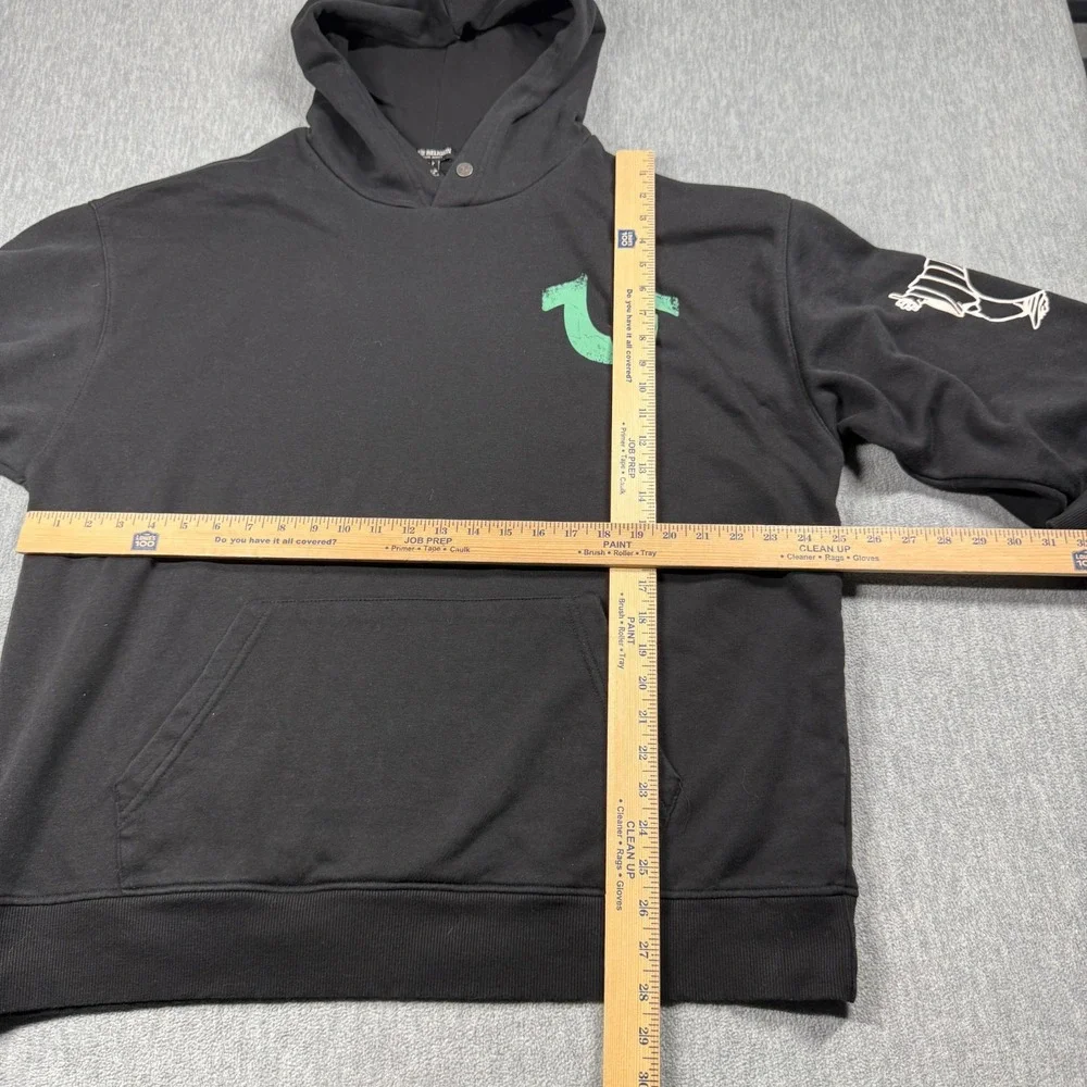 True Religion Hoodie Men XL Black Buddha Horseshoe Graphic Print Sweatshirt